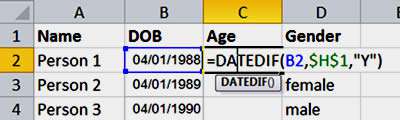 Datedif function in Microsoft Excel