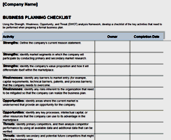 Excel Templates - Business Plan Checklist