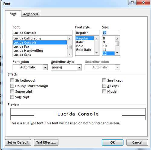 Font options in Microsoft Word