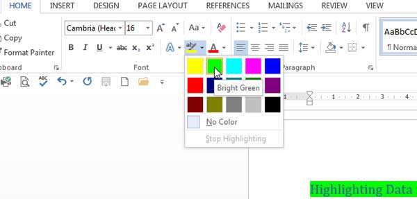 Highlight colours in Microsoft Word