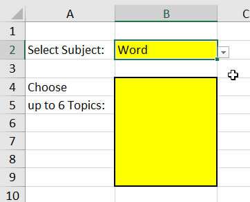 Selection in dropdown list in Excel