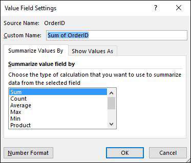 Field settings dialog