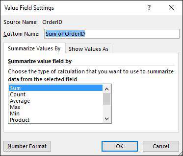 Field settings dialog