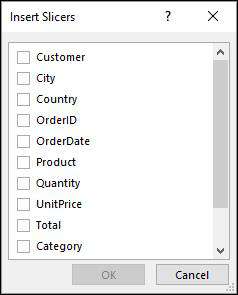 Insert slicers in Excel