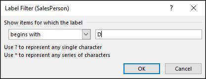Label filter option in Excel