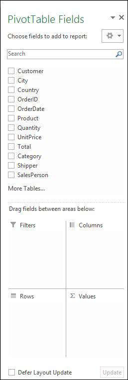 Pivot Table field list