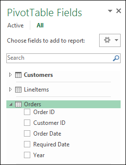 Pivot table fields