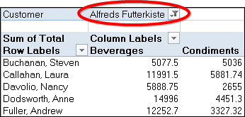 Select one particular customer in Excel