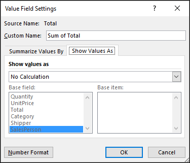 Show values as option in Excel