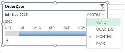 Timeline settings in Excel