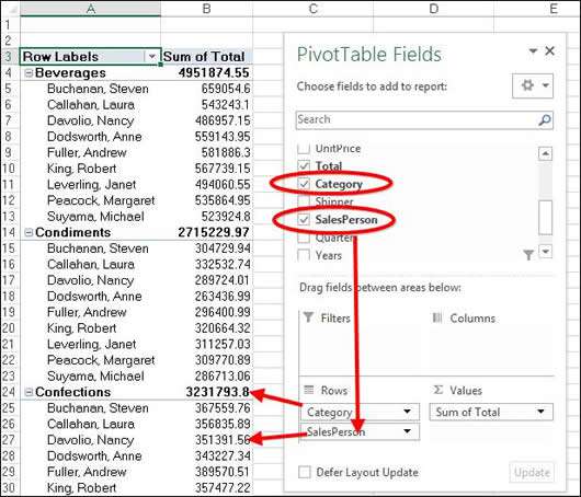 Unticking fields in Excel