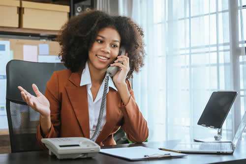 Woman communicating with overseas colleague